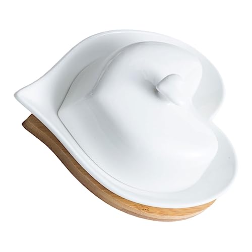 NOLITOY Keramik Butterdose mit Herzform Servierplatte und Bambusgriff Glatte Oberfläche Vielseitig für Butter Kuchen Desserts für Küche Restaurant Hotel Teiliges Porzellan Serviergeschirr von NOLITOY