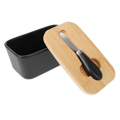 NOLITOY Keramik Butterdose mit Holzdeckel und Messer Rechteckiger Butterbehälter für Lagerung von Butter und Käse Vielseitiger Butterbehälter für Küche Restaurant Party Modernes Design NOLITOY Keramik Butterdose mit Holzdeckel und Messer Rechteckiger Butterbehälter für Lagerung von Butter und Käse Vielseitiger Butterbehälter für Küche Restaurant Party Modernes Design von NOLITOY