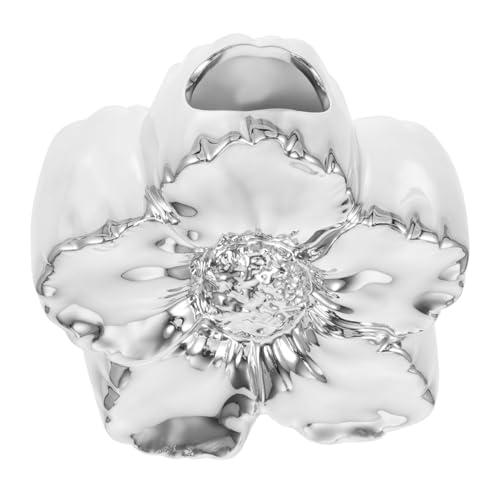 NOLITOY Keramikvase in Blumenform Kleine Dekorative Tischvase für Frische und Getrocknete Blumen Vielseitig Einsetzbar für Blumenarrangements Modernes Skandinavisches Design Silberfarben von NOLITOY
