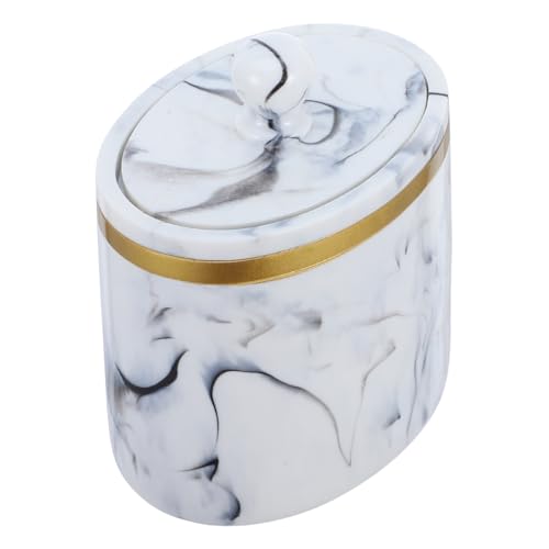NOLITOY Kosmetik Organizer Box mit Deckel Marmor Optik Wattestäbchen Halter und Wattepads Dose Kompakter Baumwollpad Behälter für Badezimmer und Schminktisch Tragbarer Ohrstäbchen Spender von NOLITOY