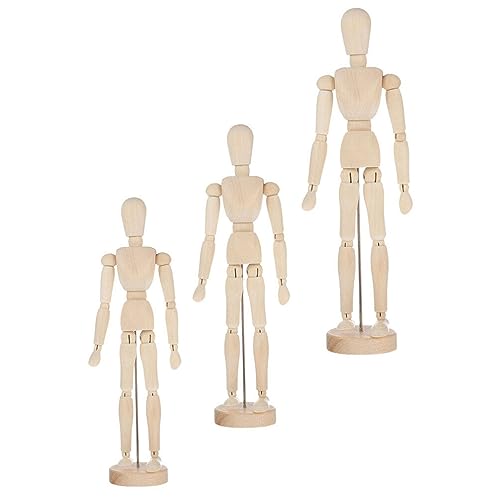 NOLITOY Künstler-Holzpuppe 3 Stück Bewegliche Schaufensterpuppe Modell Flexible Körpergelenke Menschliche Figur Puppe Künstler Zeichnungsmodell Skizze Kunst Puppe Ornament Ständer von NOLITOY