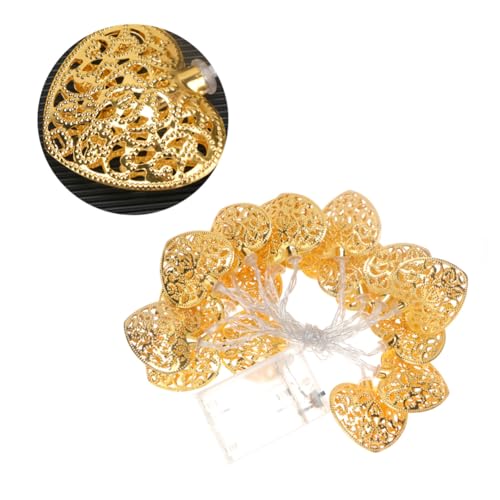 NOLITOY LED Herz Lichterkette mit Warmweißen Leds Goldfarbenes Hohles Batteriebetrieben ohne Batterien Dekorative Lichter für Party Garten Balkon Innen und Außenbereich von NOLITOY