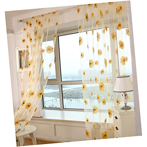 NOLITOY Durchsichtige Vorhänge Rüschenvorhänge Fenster Durchsichtig Voile-vorhänge Fensterscheibe Transparente Fensterläden Grüner Blattvorhang Sonnenblumenvorhänge Tafel Durchscheinend von NOLITOY