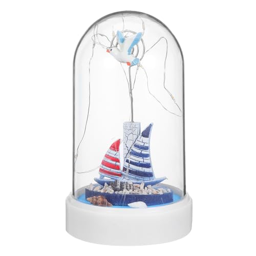 NOLITOY Leuchtturmfigur: Leuchtturm-Modelllampe aus Kunstharz im mediterranen Stil – Nachtlicht mit nautischem -, Dekoration für den Nachttisch im Büro von NOLITOY