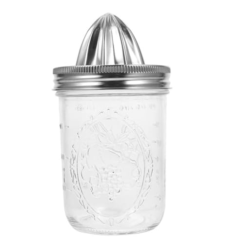 NOLITOY Manuelle Edelstahl Zitronenpresse mit Behälter Mason Jar Frucht Entsafter für Zuhause Robuster Saftpressen Citrus Reamer für Orangen und Zitronen von NOLITOY