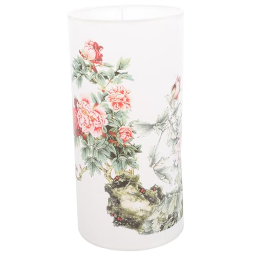 NOLITOY Retro Vintage Lampenschirm Fassform für Pendelleuchte Chinesisches Design mit Weißem Blumenmuster Stilvoller Lampenschirm für Wohnzimmer Einfache Montage Robust und Dekorativ von NOLITOY