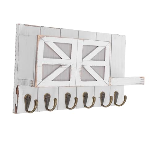 NOLITOY Robuster Schlüsselhalter mit Regal aus Massivem Holz Kompakte Wandmontage Platzsparendes Design für Kleine Räume Vielseitiger Schlüssel und Mantelhaken Weißer Landhausstil für Flur von NOLITOY