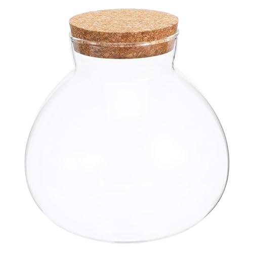 NOLITOY Rundes Glasgefäß mit Korken Transparent Luftdichter Flaschengarten für Moospflanzen Glas Terrarium Mikrolandschaftlicher Pflanzbehälter Kompakte Dekoration für Innenräume von NOLITOY