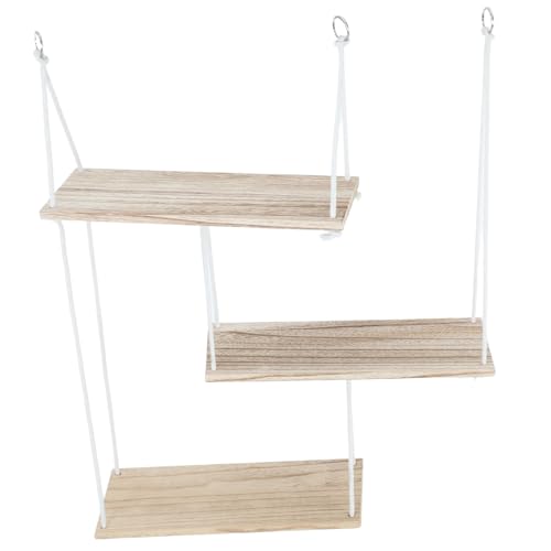 NOLITOY Rustikales Boho Wandregal Verstellbar mit Robustem Holz und Seil für Schlafzimmer Küche Bad Vielseitige Wandaufbewahrung und Pflanzenecke Dekoratives Regal von NOLITOY