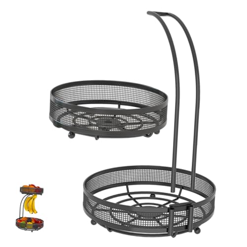 NOLITOY Stöckiger Metall Obstkorb mit Bananenhalter Küchen Aufbewahrungskorb Vielseitig für Obst Gemüse Brot Snacks Platzsparend und Robust Schwarz NOLITOY Stöckiger Metall Obstkorb mit Bananenhalter Küchen Aufbewahrungskorb Vielseitig für Obst Gemüse Brot Snacks Platzsparend und Robust Schwarz von NOLITOY
