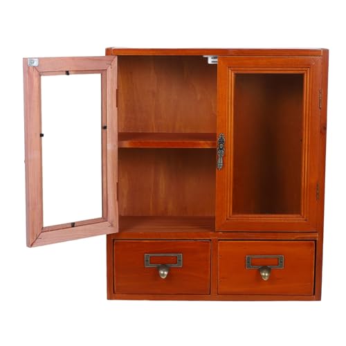 NOLITOY Vintage Wandregal aus Massivholz Retro Wandschrank mit Doppeltüren Vielseitiger Aufbewahrungsschrank für Wohnzimmer Bad Stilvolles Möbelstück mit Mehreren Fächern Platzsparende von NOLITOY