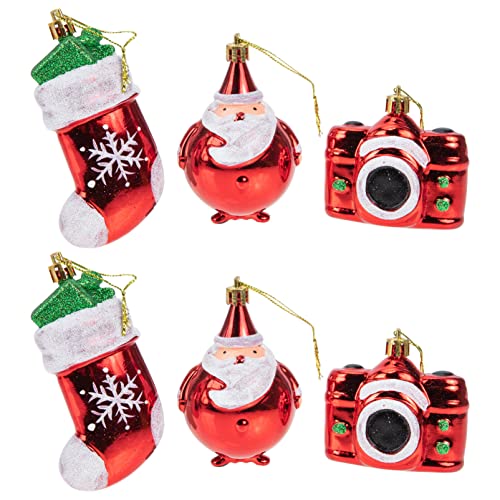 NOLITOY Rote Verzierung 6 Stücke Weihnachtskugel Ornamente Rote Kamera Zuckerstange Socken für Weihnachtsbaum Dekoration Baum Rock Home Party Urlaub Dekor Baumschmuck Zum Aufhängen von NOLITOY