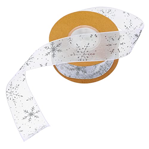 NOLITOY Weihnachtsband Geschenkband Schleifenband Dekoband Ribbon Band Weihnachtsbaum Ripsband Transparente Band mit Schneeflocken für Geschenkverpackung Christbaum Tannenbaum Dekoration Silber 10M von NOLITOY