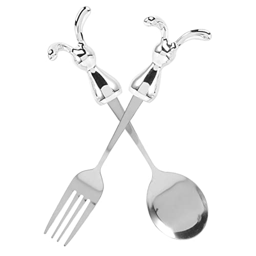 Partydekorationen 2 Stücke Kaninchen Besteck Set Edelstahl Osterhasen Löffel Gabel 2023 Jahr Kaninchen Löffel Gabel Besteck Utensilien Set Für Zu Hause Ostern Party Favors von NOLITOY