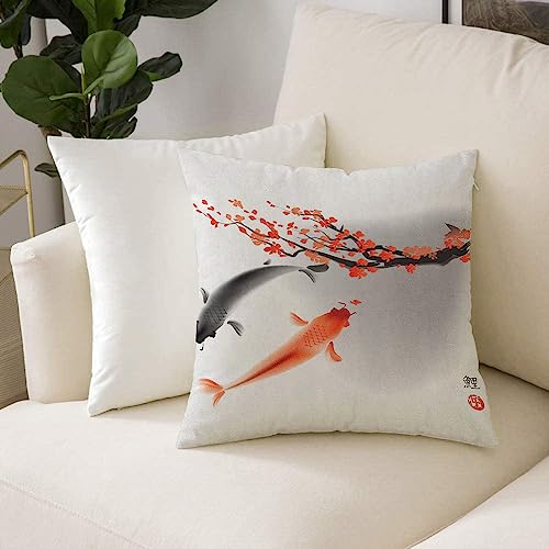 Dekorativen Zierkissenbezüge 50x50 cm,Japanisches Koi-Karpfen-Fisch-Paar, das Kirschblüten-Sakura-Zweig-Kultur-De,Kissenbezüge Quadratische Kissenhülle für den Außenbereich Terrasse Garten Bank Dekor von NOLLAM