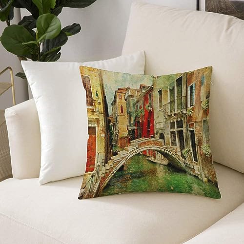 Dekorativen Zierkissenbezüge 50x50 cm,Venedig Vintage Artwork Malerei Stil Historischer venezianischer Landschaft,Kissenbezüge Quadratische Kissenhülle für den Außenbereich Terrasse Garten Bank Dekor von NOLLAM