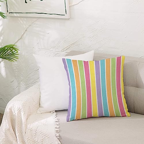 Kissenbezug Polyester Zierkissenbezug,Buntes pastellfarbenes gestreiftes Sommer-Muster Flippiger netter Regenbogen inspirie,Dekorativen Kissenhüllen Weiches Kissen für Sofa Couch Schlafzimmer 50x50 cm von NOLLAM