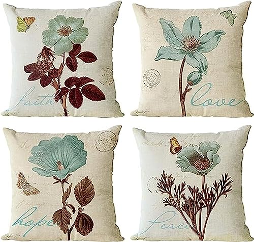 Leinen Kissenbezug, 35x35cm Kissenhüllen für den Außenbereich, Neatee Living Floral Leinen Kissenbezüge Moderne Dekokissen für Terrasse Garten Bank Wohnzimmer Sofa Zierkissenbezüge von NOLLAM