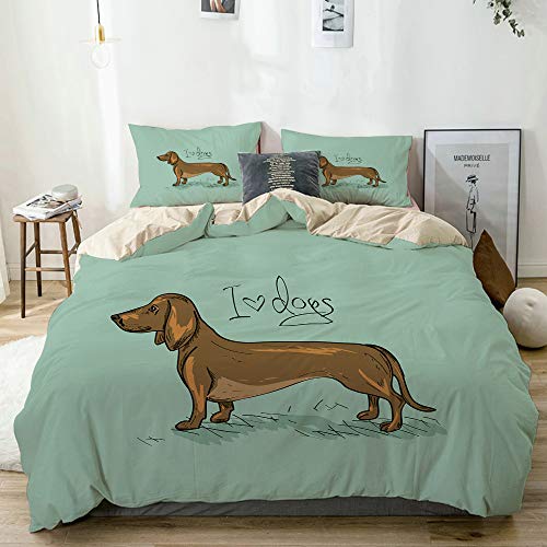 NOLOVVHA Bettwäsche-Set,Beige,Dackel detaillierte Puppy Design Print,1 Bettbezug 135x200 + 2 Kopfkissenbezug 50x80,Single von NOLOVVHA