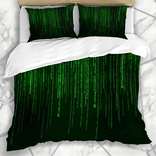 NOLYXICI Bettwäsche - Bettwäscheset Fallende Zufallszahlen des Matrix-Grün-Codes Bewegungs-Zusammenfassungs-Daten-Digital-Hexen-binäres Schwarzes decodiert Mikrofaser weich dreiteilig135*200 von NOLYXICI
