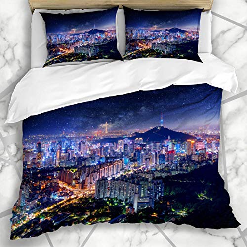 NOLYXICI Bettwäscheset Stadt-Nachtansicht-im Stadtzentrum gelegenes Stadtbild-Seoul-Weisen-Turm-Bestimmungsort-Korea-Koreaner-Metropolen-milchiges Design Mikrofaser weich dreiteilig135*200 NOLYXICI Bettwäscheset Stadt-Nachtansicht-im Stadtzentrum gelegenes Stadtbild-Seoul-Weisen-Turm-Bestimmungsort-Korea-Koreaner-Metropolen-milchiges Design Mikrofaser weich dreiteilig135*200 von NOLYXICI