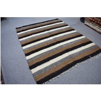 Teppich in Streifen Braun, Grau Und Weiß Farben, Siirt Decke Kelim 15 X 16, 6 M, Kostenloser Versand von NOMADICCARPETS