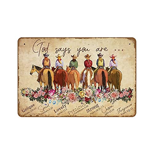 God Says You Are Cowgirl Bibelvers Inspirierend für Pferdeliebhaber, Cowgirl, christliche Kunst, Vintage-Wanddekoration, Neuheit, gebrochene Knöchel, Garage, Schweißgeschäft, Retro-Blechschild, 20,3 x God Says You Are Cowgirl Bibelvers Inspirierend für Pferdeliebhaber, Cowgirl, christliche Kunst, Vintage-Wanddekoration, Neuheit, gebrochene Knöchel, Garage, Schweißgeschäft, Retro-Blechschild, 20,3 x von NOMELY