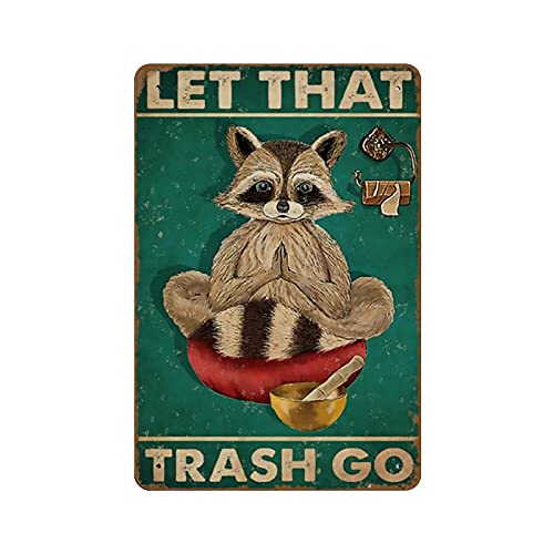 Metall-Blechschild mit Aufschrift "Yoga Raccoon Let That Trash Go Raccoon Lover", Geschenk, lustiges Yoga-Badezimmer-Dekor, Tier, vertikal, Retro-Blechschild, für Bar, Pub, Club, Café, Heimdekoration Metall-Blechschild mit Aufschrift "Yoga Raccoon Let That Trash Go Raccoon Lover", Geschenk, lustiges Yoga-Badezimmer-Dekor, Tier, vertikal, Retro-Blechschild, für Bar, Pub, Club, Café, Heimdekoration von NOMELY