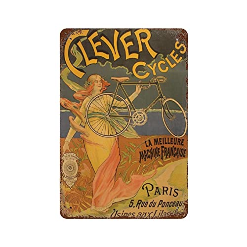 NOMELY Vintage Cycling "Clever Cycles" France 1899 Vintage Classic Jugendstil Radfahren Neuheit Busted Knuckle Garage Schweißgeschäft Retro Blechschild Metallposter Vintage Schilder Retro Aluminium von NOMELY