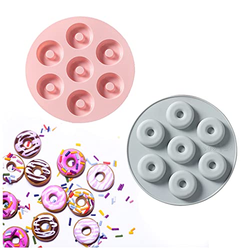 LIANCHEN 2 Pcs Mini Donuts Backform Silikon Antihaft Mini Donuts Backform Mini Donut Silikonform Antihaftbeschichtung Mini Donut Backform 7 Kavitäten für Süßigkeiten Schokolade Gelee Eiswürfel Cookies von LIANCHEN