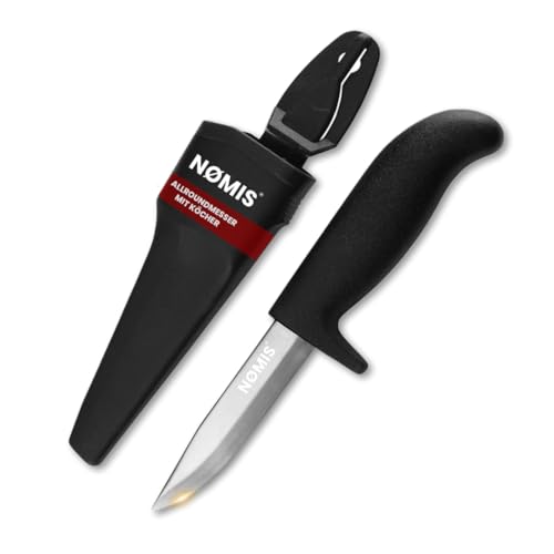 NØMIS Angelmesser Fischermesser | 10 cm Edelstahlklinge | Ideal auch als Gartenmesser oder Schnitzmesser | Outdoor Messer mit Köcher | Arbeitsmesser | Robust, scharf und preiswert von NØMIS