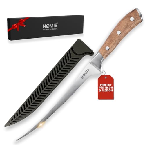 NØMIS Premium Filetiermesser Fisch | Filitiermesser scharf Fisch | Fischmesser | 18,5 cm Klinge aus Deutschem Edelstahl | Ausbeinmesser Profi für Fisch und Fleisch | Griff aus Zebraholz von NØMIS