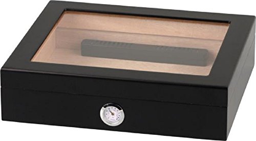 HUMIDOR schwarz matt Glasdeckel für ca. 20 Cigarren mit Hygrometer und Humidifer von NONE