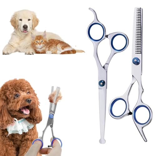 Fellschere für Hunde, 2-in-1 Fellpflegeset mit runder Sicherheitsspitze, Edelstahl, für Haustiere, Katzenhaar, Schere für Haustiere, 2 Stück von NONEOYNO
