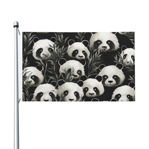 Flagge, 90 x 152 cm, doppelseitiger Druck, für drinnen und draußen, Banner, Urlaub, Gartenflagge, Panda-Grafik, schwarz-weiß, Willkommensbanner für Garten, Haus, Hof, Rasen, Dekoration, Flaggen von NONHAI