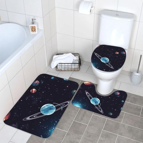 Galaxy Decor Badezimmerteppich-Set, 3-teilig, super saugfähig, Badteppich, Konturmatte und WC-Deckelbezug, waschbar, rutschfest, Badematten für Badezimmer von NONHAI