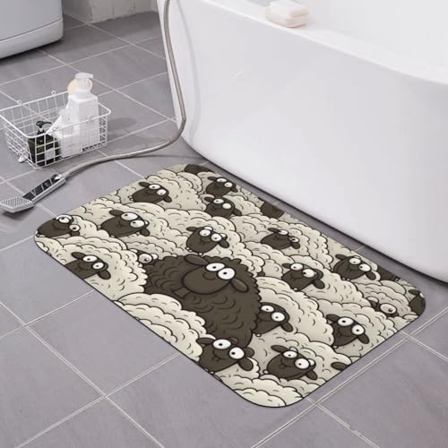 NONHAI Badematten aus Steinen, Cartoon-Design, schwarz-weiß, Schaf, Kieselgur, Badematte, super saugfähig, schnell trocknend, Kieselgur, Duschmatte für Dusche, Badewanne, Badezimmer-Zubehör, 40 x 60 von NONHAI