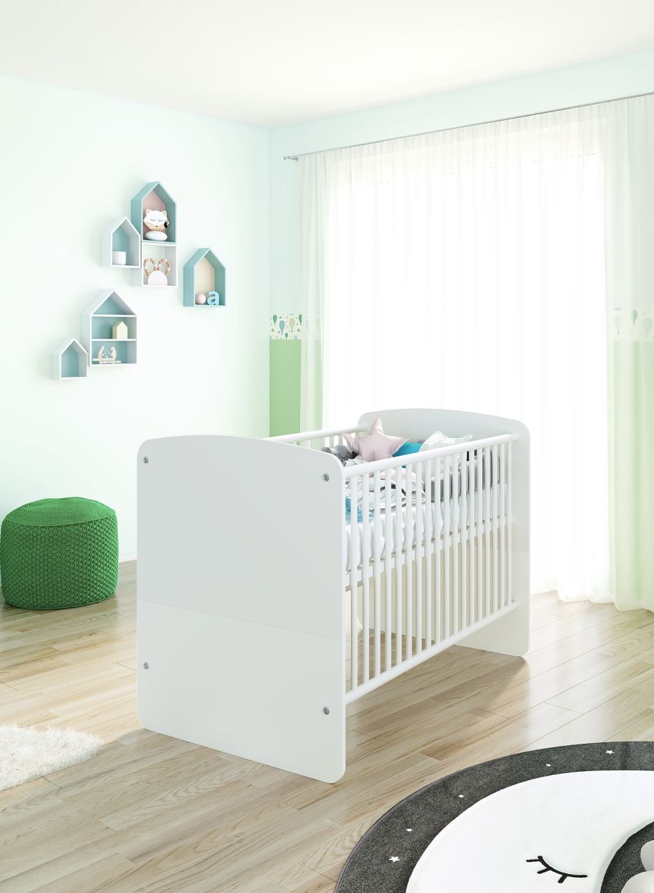 Babybett 70x140 Liegehöhe verstellbar Gitterbett Schlupfsprossen Weiß Babymöbel von NONJOO