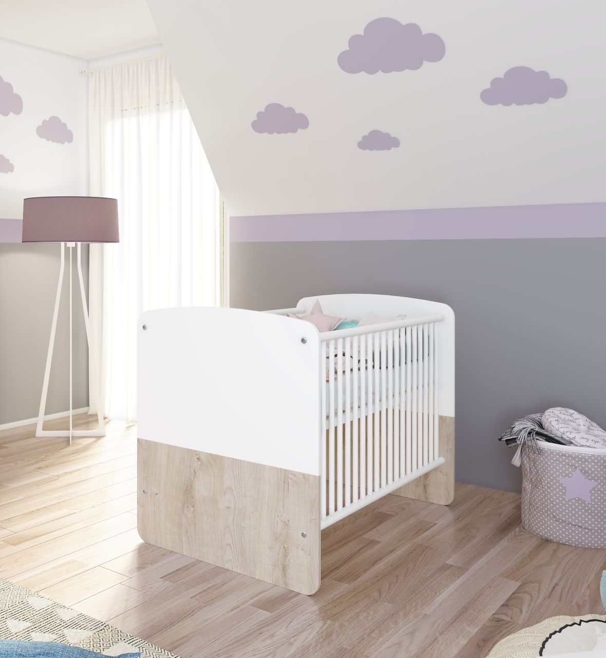 Babybett 70x140 Liegehöhe verstellbar Gitterbett Schlupfsprossen Weiß Babymöbel von NONJOO