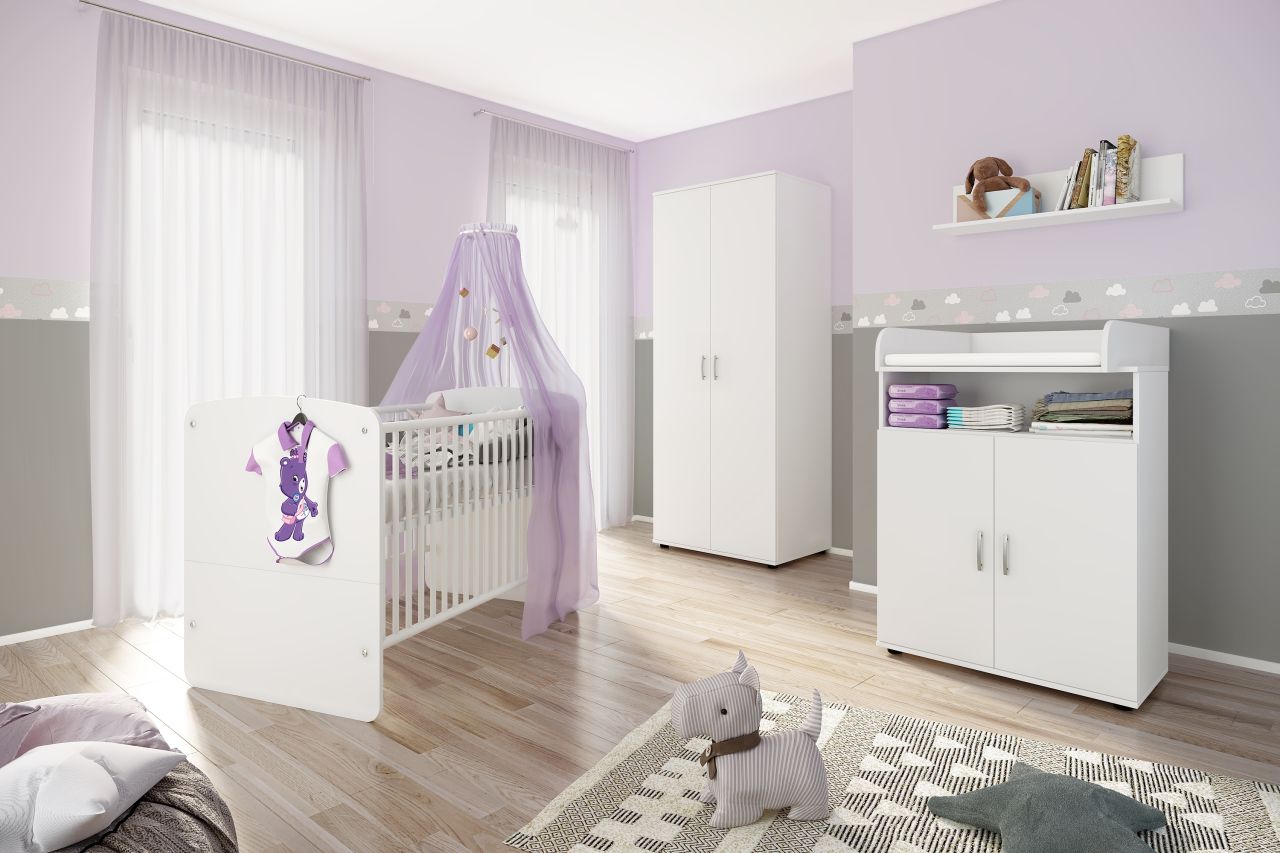 Babyzimmer Set Babybett Wickelkommode Wandregal Kleiderschrank Kinderzimmerset von NONJOO