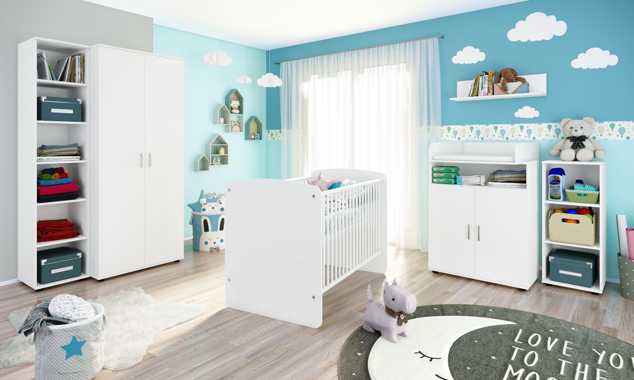 Babyzimmer Set Babybett Wickelkommode Wandregal Kleiderschrank Kinderzimmerset von NONJOO