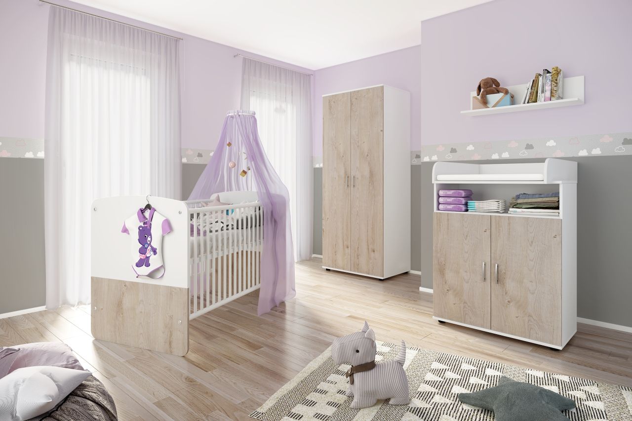 Babyzimmer Set Babybett Wickelkommode Wandregal Kleiderschrank Kinderzimmerset von NONJOO