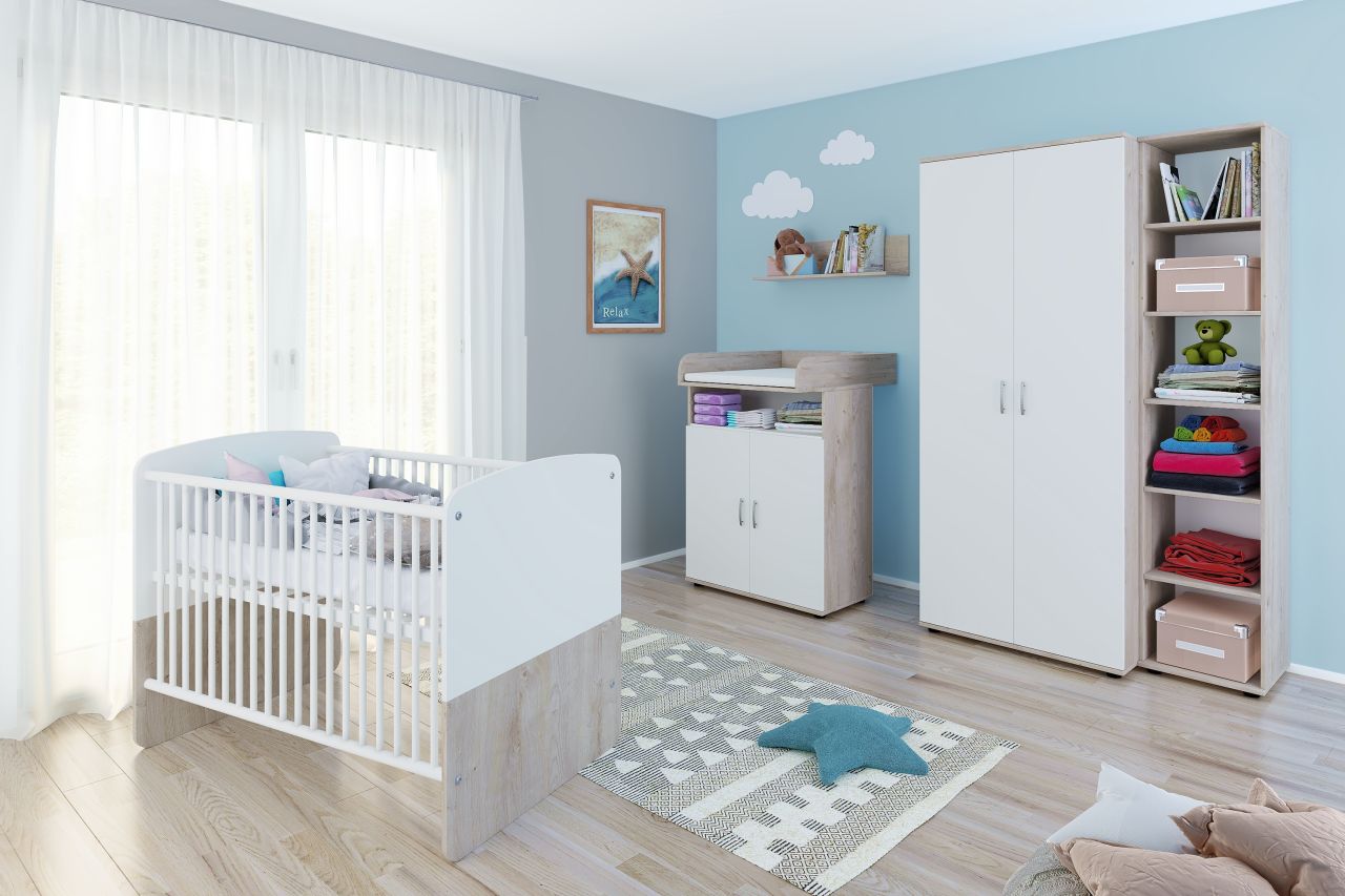 Babyzimmer Set Babybett Wickelkommode Wandregal Kleiderschrank Kinderzimmerset von NONJOO