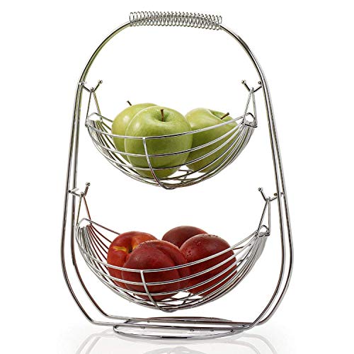 NONMON Obstschale Verchromte Metall 2-Tier, Obstkorb Früchtekorb Etagere von NONMON