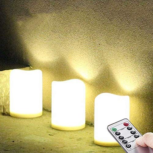 NONNO&ZGF 3 Outdoor Stück LED im Freien Wasserdichte Kerzen, Batteriebetriebene Plastikkerze mit Fernbedienung/Timer-Funktion (Warmweißes Licht) - 7,5cm X 10cm von NONNO&ZGF