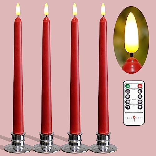 NONNO&ZGF 4 Stück LED 28cm Rote Stabkerzen, Flackernde kerze aus Echtem Wachs mit Fernbedienung und Timer-Funktion - mit 4 silbernen Kerzenhaltern NONNO&ZGF 4 Stück LED 28cm Rote Stabkerzen, Flackernde kerze aus Echtem Wachs mit Fernbedienung und Timer-Funktion - mit 4 silbernen Kerzenhaltern von NONNO&ZGF