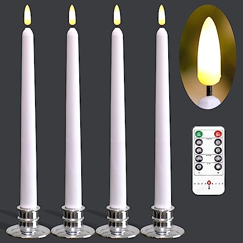 NONNO&ZGF 4 Stück LED 28cm Weiße Stabkerzen, Flackernde kerze aus Echtem Wachs mit Fernbedienung und Timer-Funktion - mit 4 silbernen Kerzenhaltern NONNO&ZGF 4 Stück LED 28cm Weiße Stabkerzen, Flackernde kerze aus Echtem Wachs mit Fernbedienung und Timer-Funktion - mit 4 silbernen Kerzenhaltern von NONNO&ZGF
