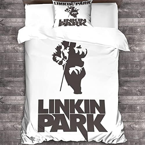 Linkin Park Drucken Bettbezug Bettwäsche Set 3teilig,3D Rock 'n' Roll Druck Bettwäsche-Set Mädchen Junge Deluxe Mikrofaser Bettbezug Mit Reißverschluss Und Kissenbezüge Single（135x200cm） von NOOFIE