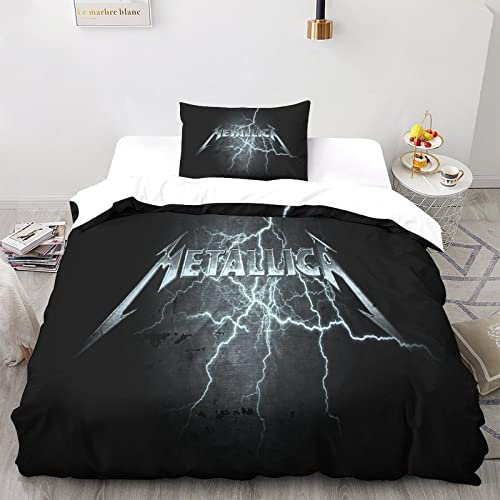 Metallica Bettwäsche Rock 'n' Roll Bettwäsche 3D Heavy-Metal-Band Drucken Mit Bettbezüge Kissenbezüge Für Jungen Mädchen Single（135x200cm） von NOOFIE