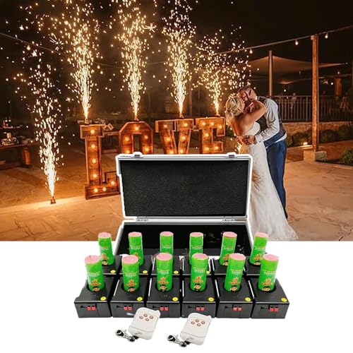 NOOGRRFA Kaltes Feuerwerk Beleuchtung Maschine Mit 2 Fernbedienung, 2-Control12-Sitzer, Bühne Feuerwerk Controller, 10m Reichweite, Party Pyrotechnische Maschine, Für Hochzeitsbühne, 12pcs,kit1 von NOOGRRFA